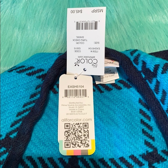 Turquoise And Navy Wrap Shawl - Picture 7 of 16